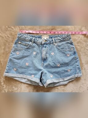 Heart Print High Waisted Denim Cuffed Shorts size 29